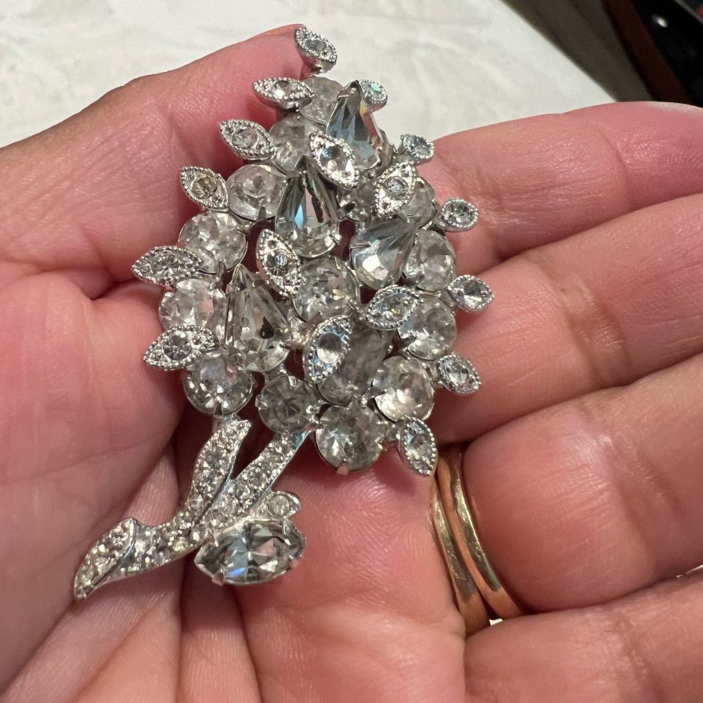 Eisenberg Elegant Silver Crystal Brooch